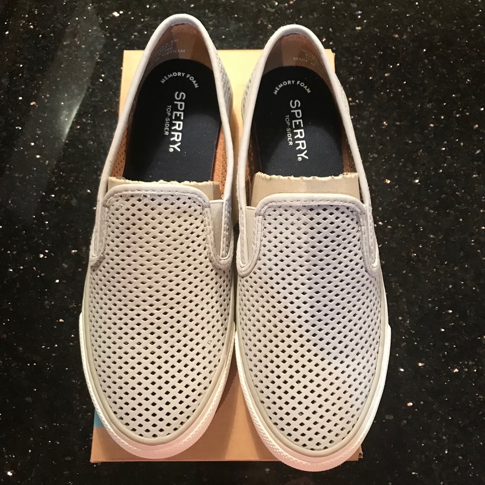 Gray seaside perf leather SPERRYS